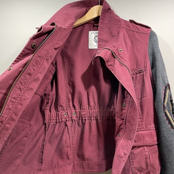 LA Hearts Womens M High Neck Embroidered Utility Jacket Boho Southwest Burgundy - Picture 7 of 12